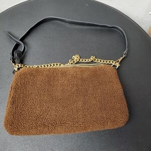 CROSSI Brown Sherpa Shoulder Bag with Gold Chain
